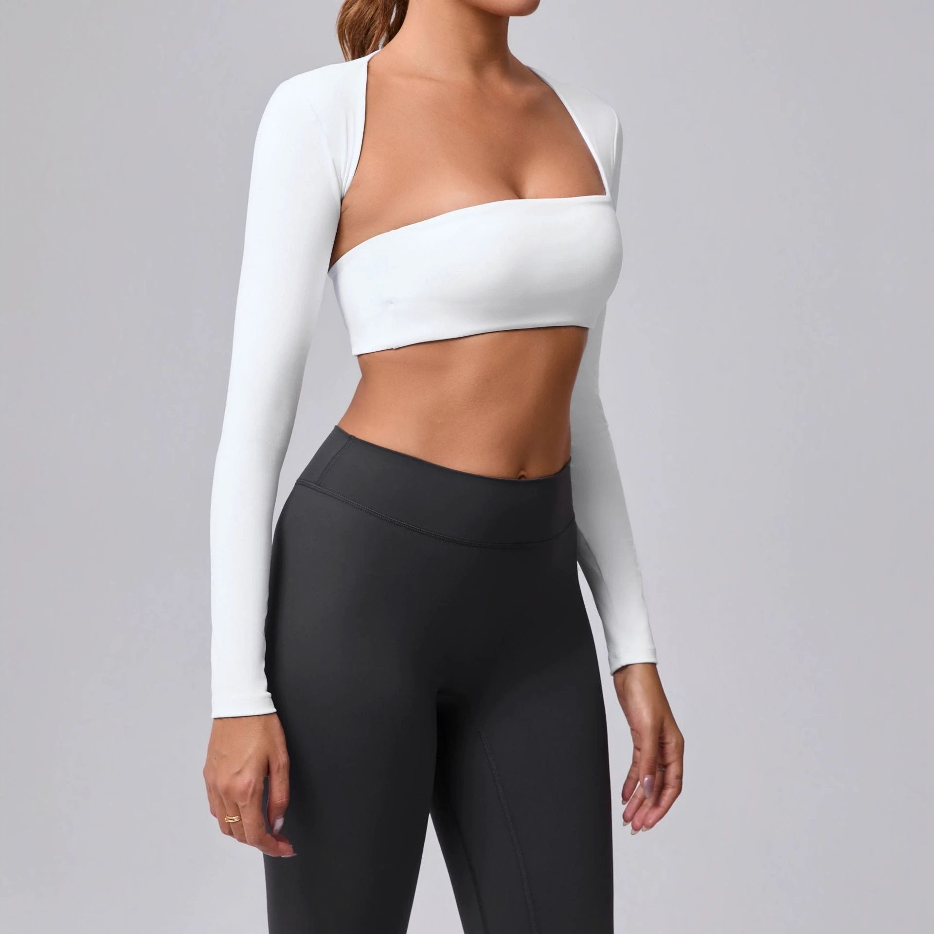 Autumn Sand Brushed Shawl Long Sleeve Yoga Wear by GJG Denim