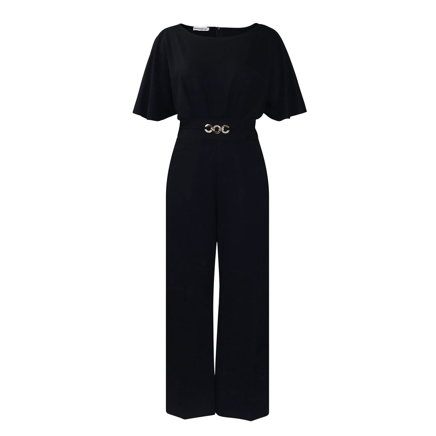 Fashion Round Neck Solid Color High Waist Plus Size African Wide Leg Jumpsuit by GJG Denim