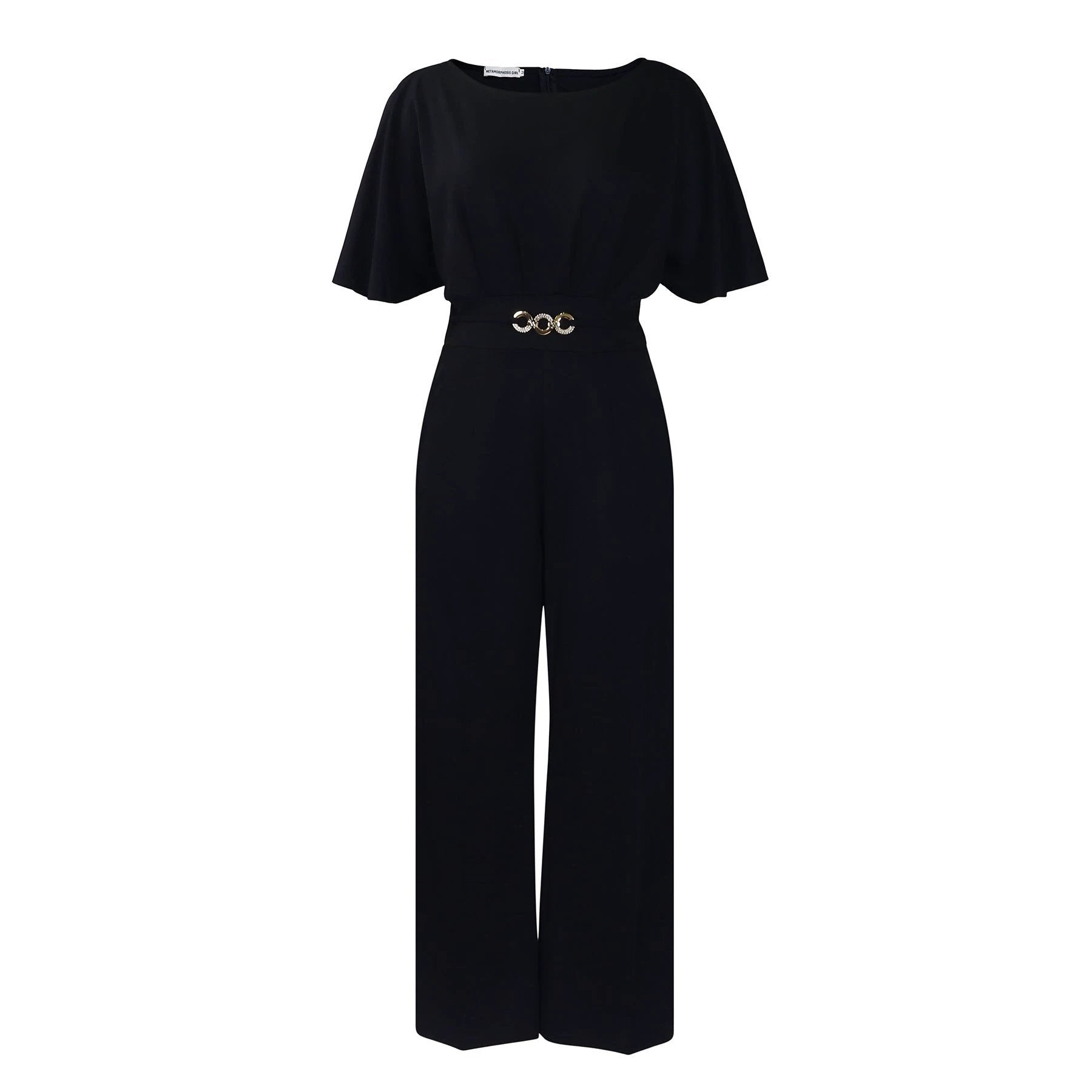 Fashion Round Neck Solid Color High Waist Plus Size African Wide Leg Jumpsuit by GJG Denim
