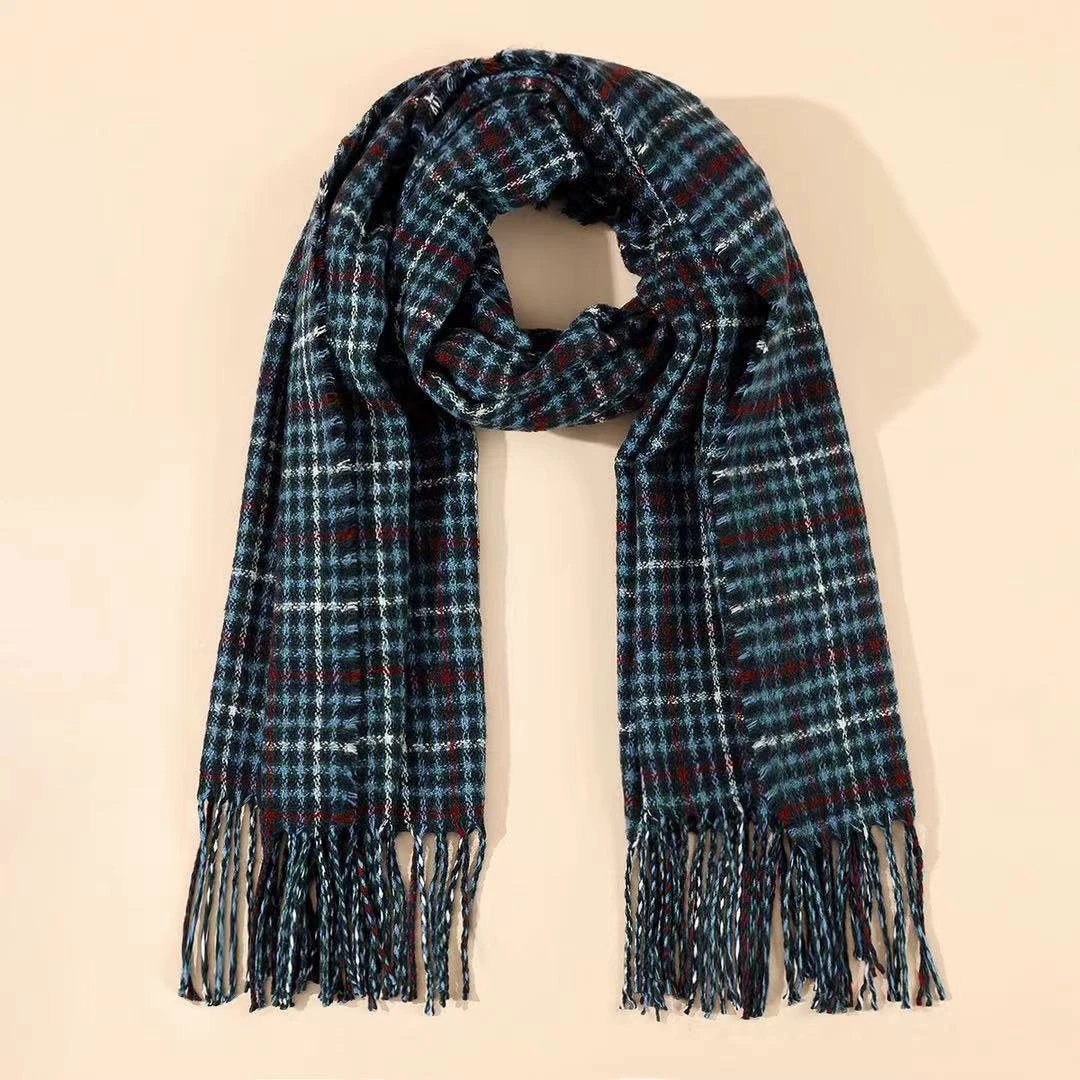 Men's Cashmere Plaid Tassel Scarf by GJG Denim