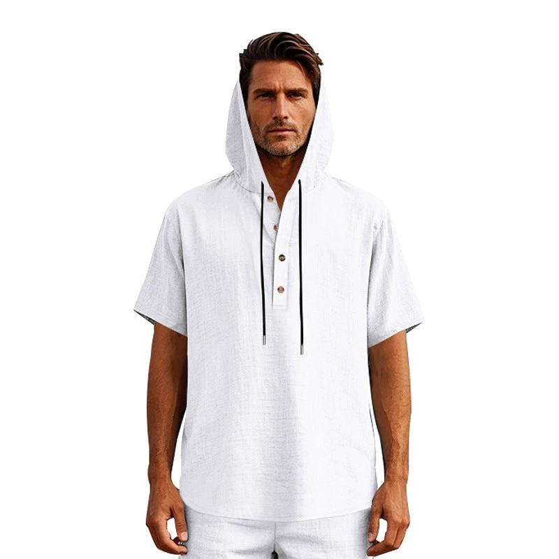 European And American Linen Short-sleeved Men's T-shirt Simple by GJG Denim