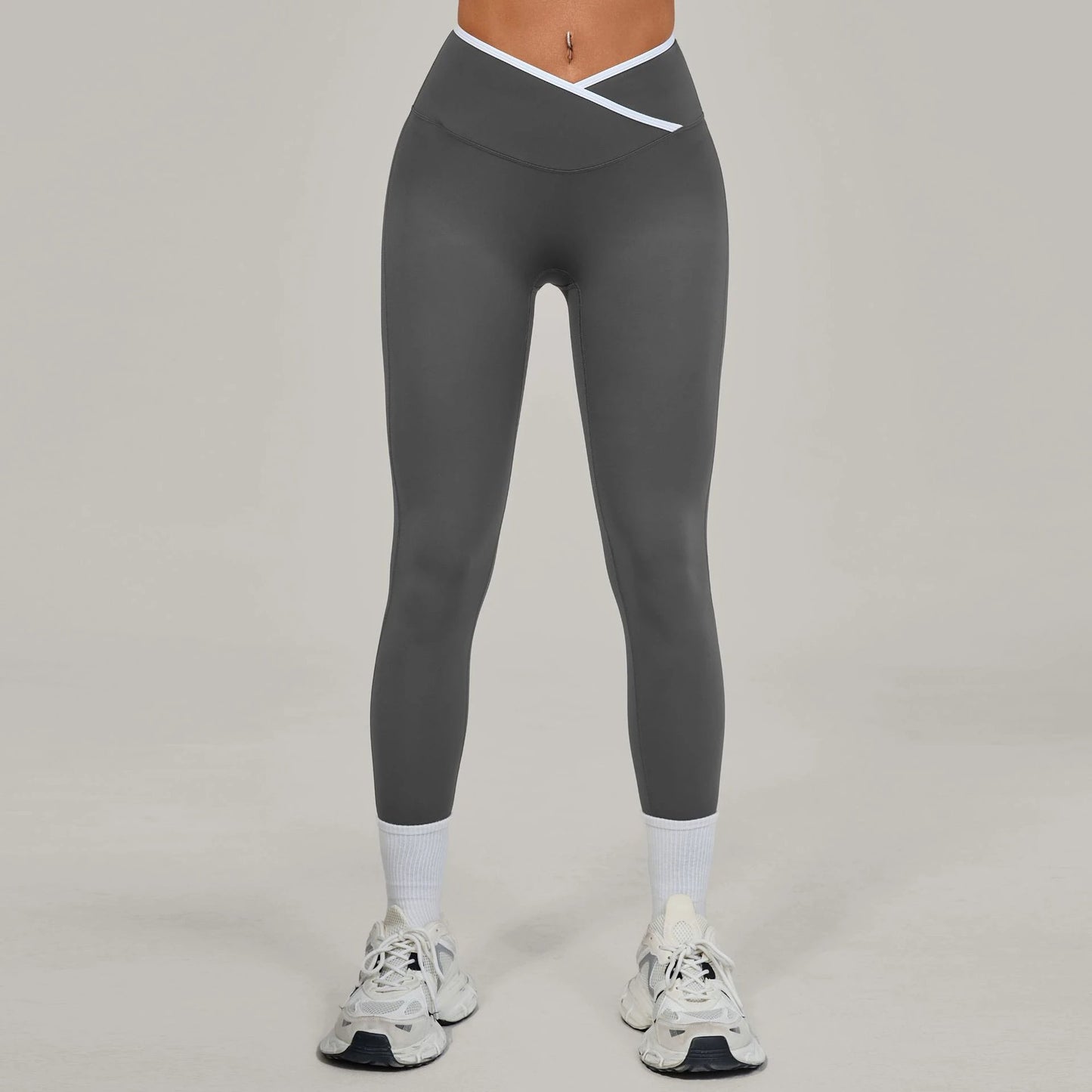 Bare-feel Tight Cross-over High-waist Contrast-color Leggings by GJG Denim