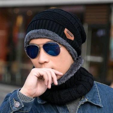 Men's Knitted Beanie and Neck Warmer Set by GJG Denim