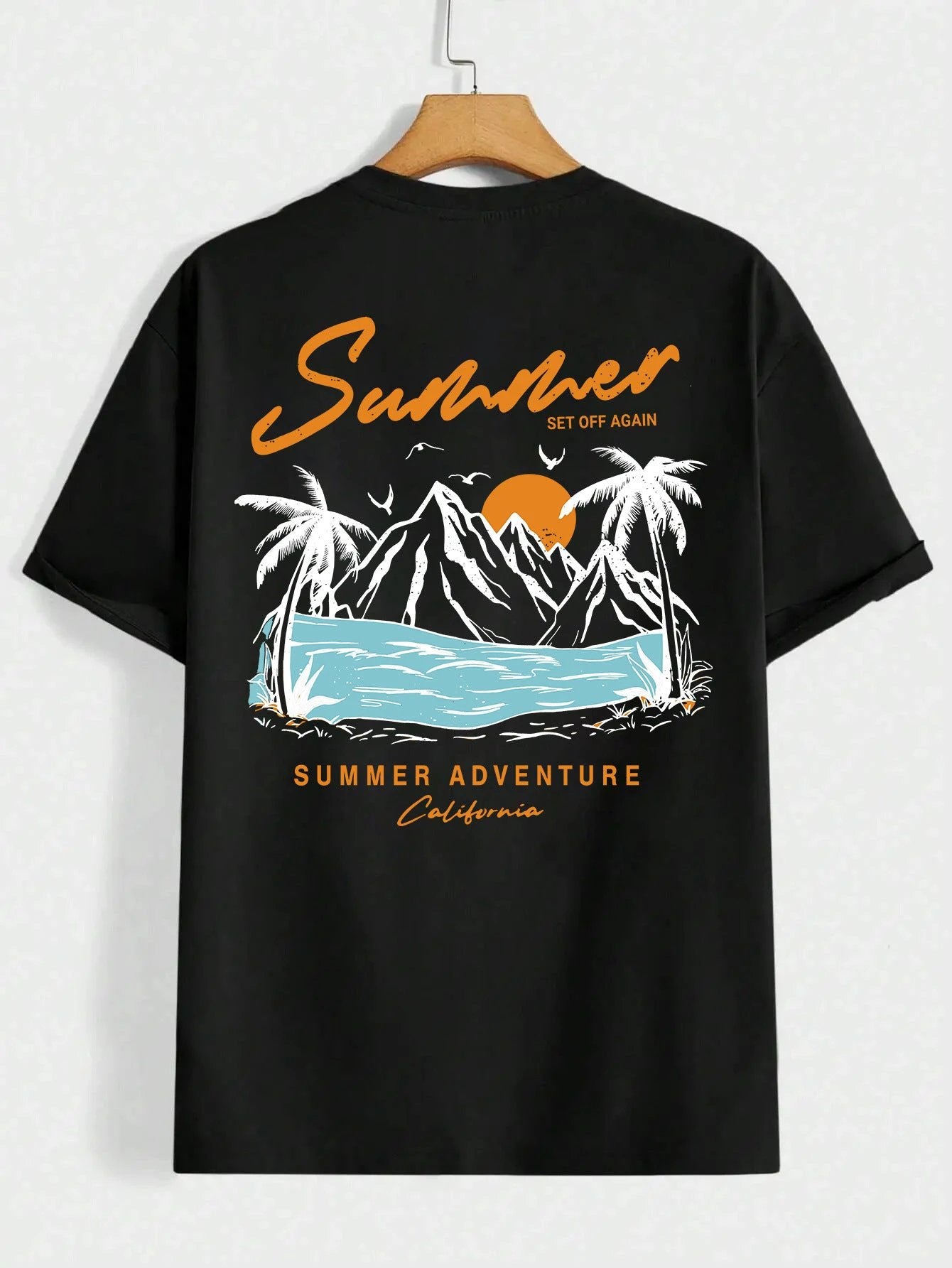 Summer Departure Adventure California Men's T-shirt Cotton Loose by GJG Denim