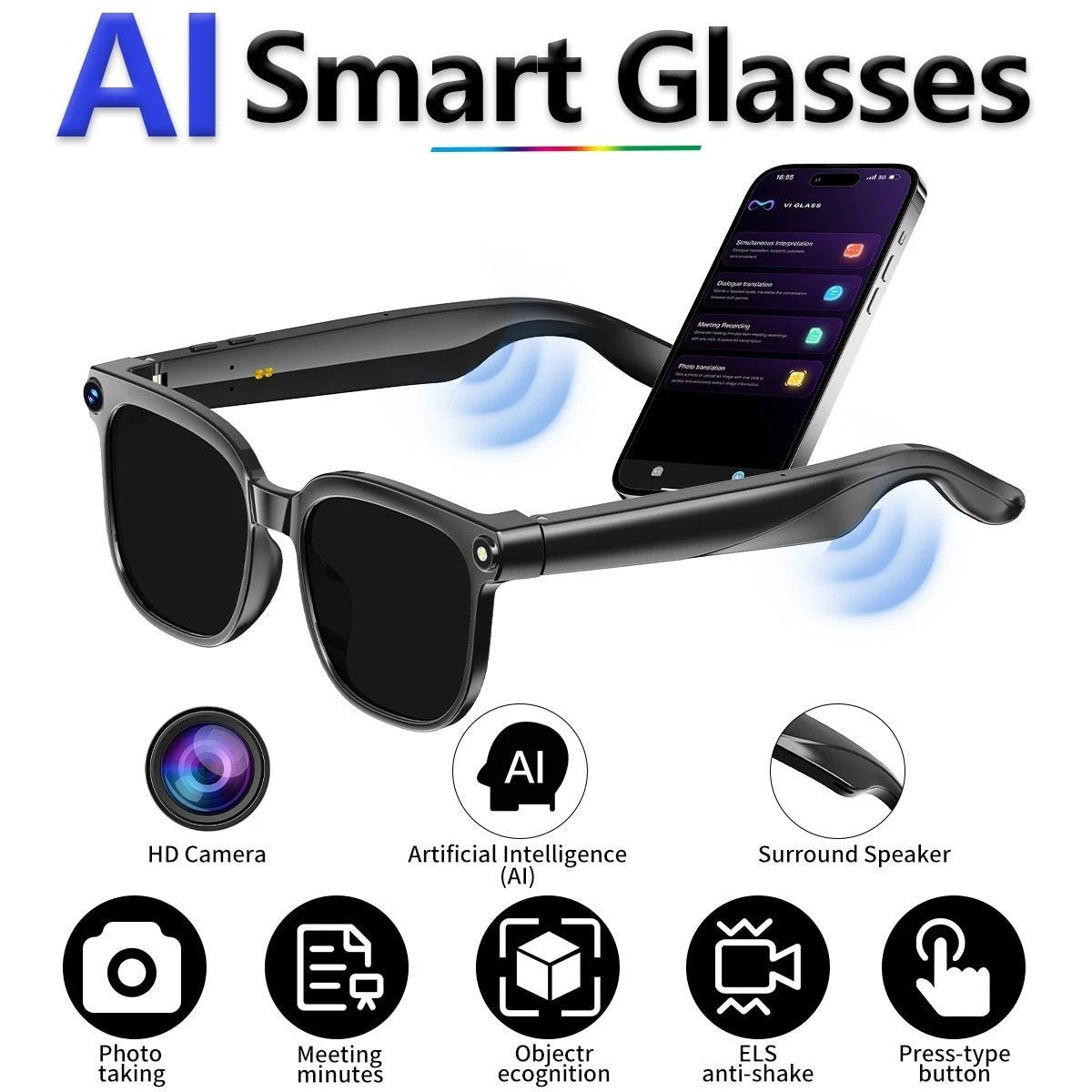 800W Photo And Video Recording AI Assistant Smart Glasses For Men by GJG Denim