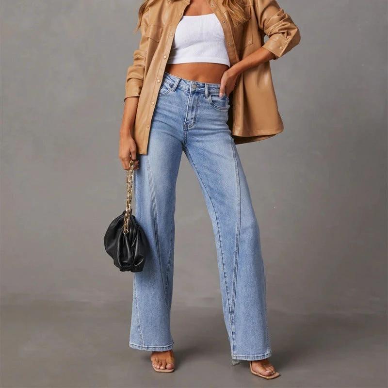 Casual Patchwork Women's Wide Leg Jeans by GJG Denim
