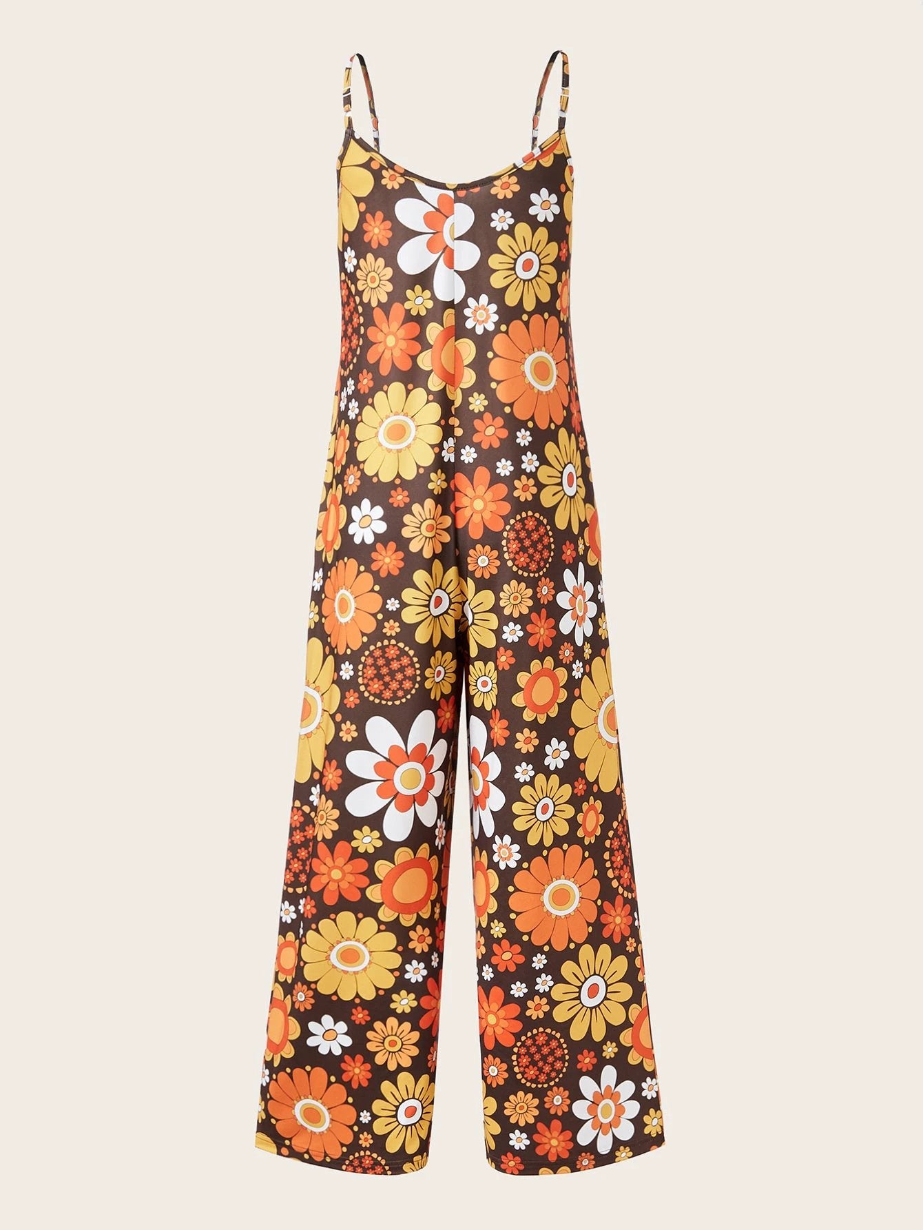 Plus Size Women's Allover Printed Pattern Camisole Casual Street Jumpsuit Pants by GJG Denim
