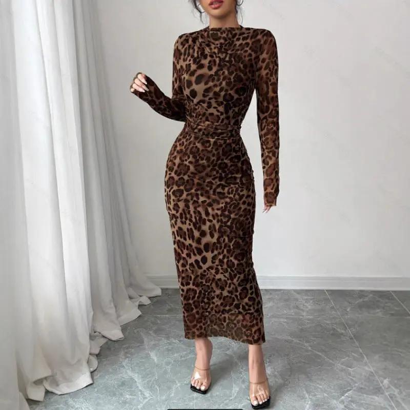 European And American Leopard-Print Fashion Long-Sleeve Dress by GJG Denim