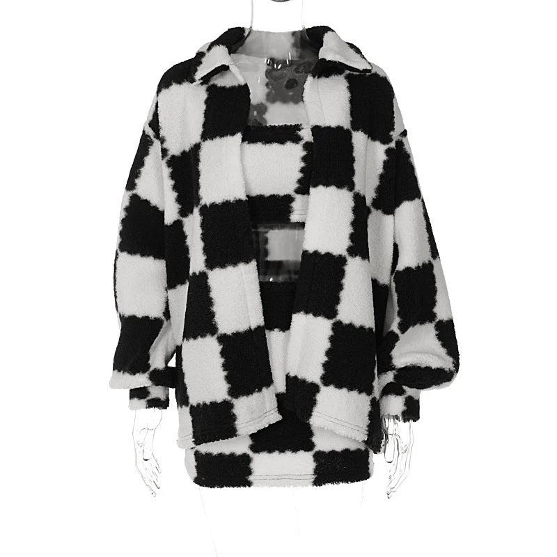 Black And White Plaid Coat and Skirt Set by GJG Denim