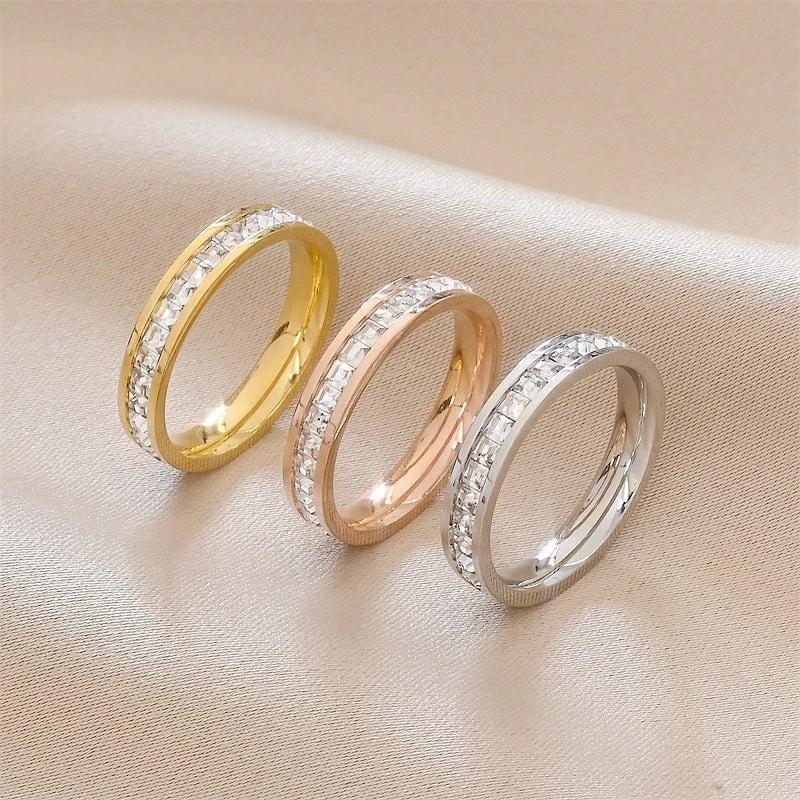 INS Rings Titanium Steel Couple Single And Double Row rhinestone Ring by GJG Denim