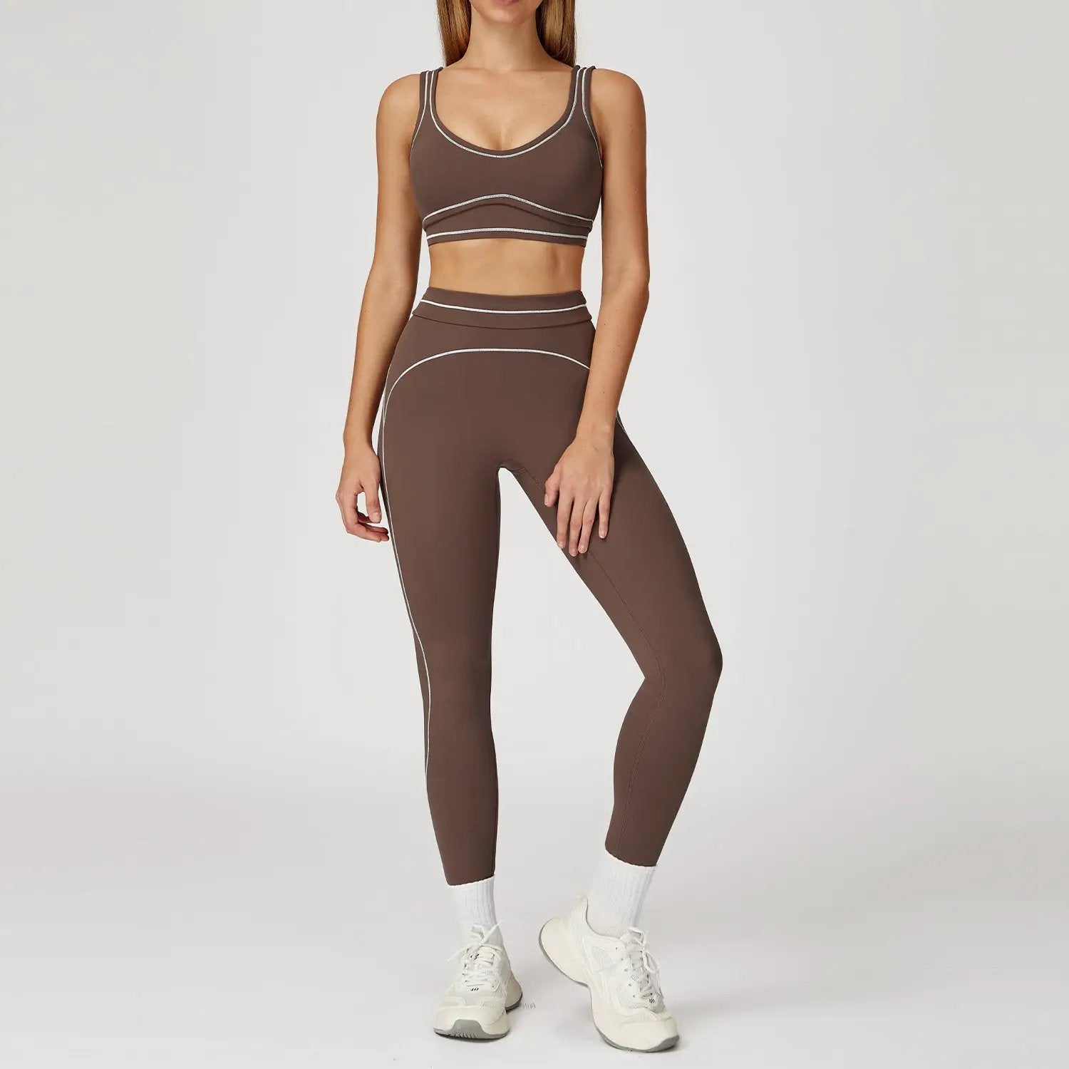 Contrast-color Brushed Yoga Set With Dual Shoulder Straps by GJG Denim