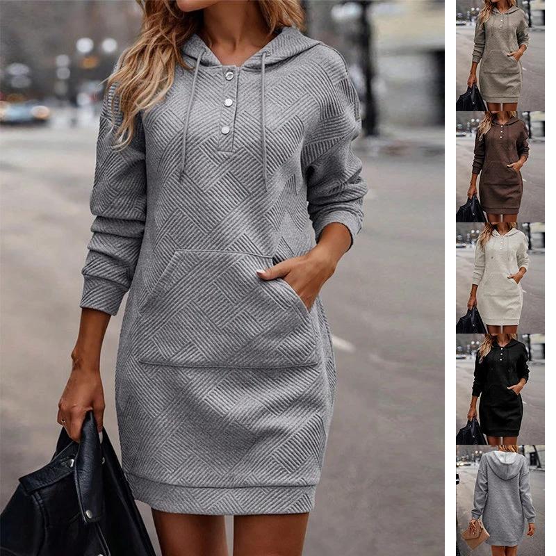 Solid Long Hoodies Sweater With Pocket Mid-length Hooded Sweatshirt Womens Clothing by GJG Denim