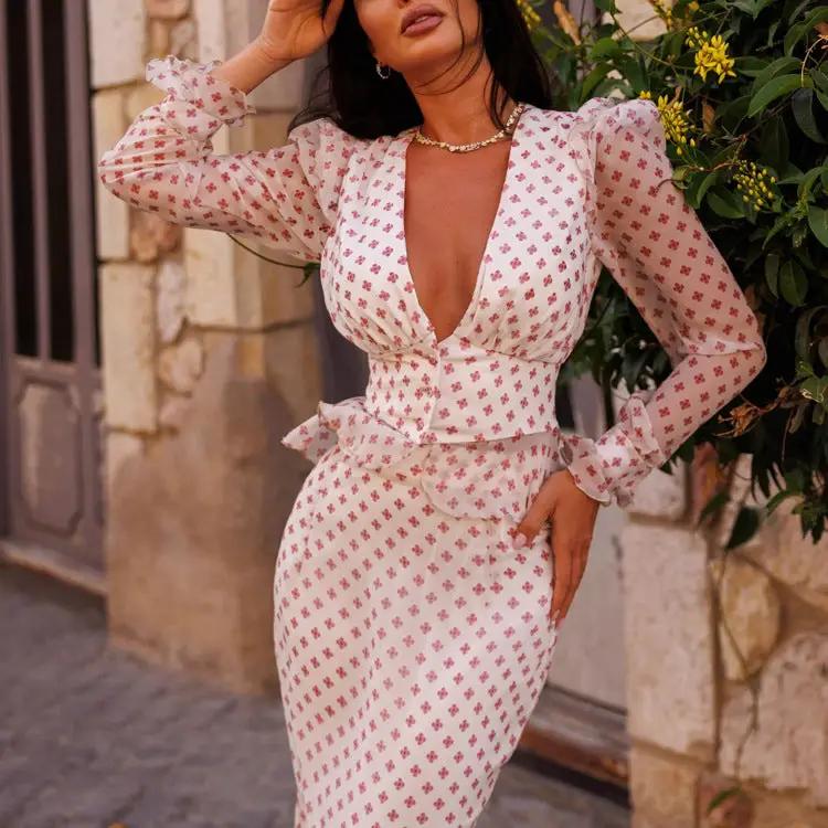 Cross Print Two-Piece Peplum Set by GJG Denim