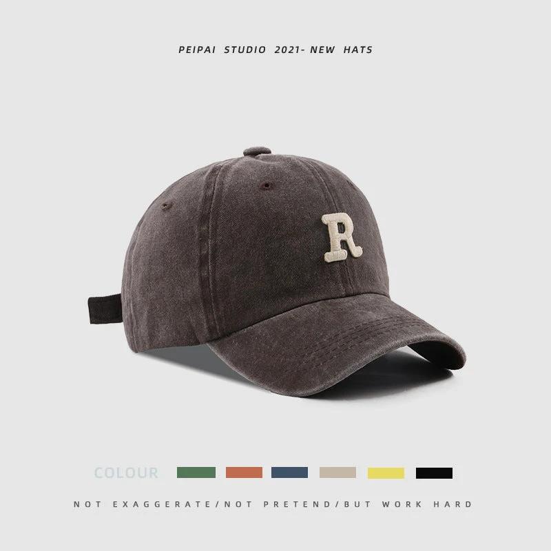 Washed Letter R Ball Cap For Men by GJG Denim