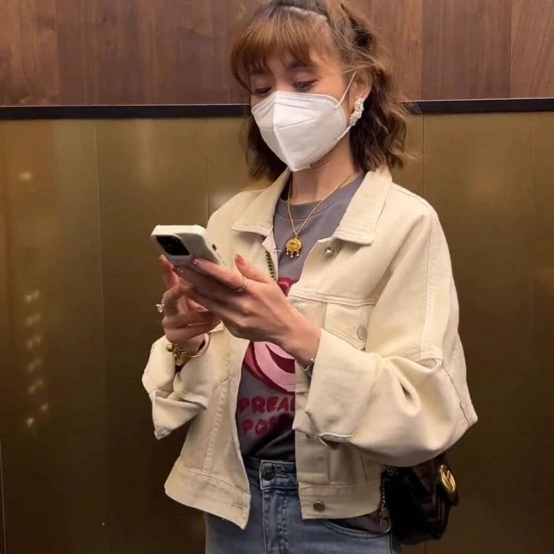 Women's Short Spring And Autumn New Korean Style Loose Versatile Casual Jacket Petite Top by GJG Denim