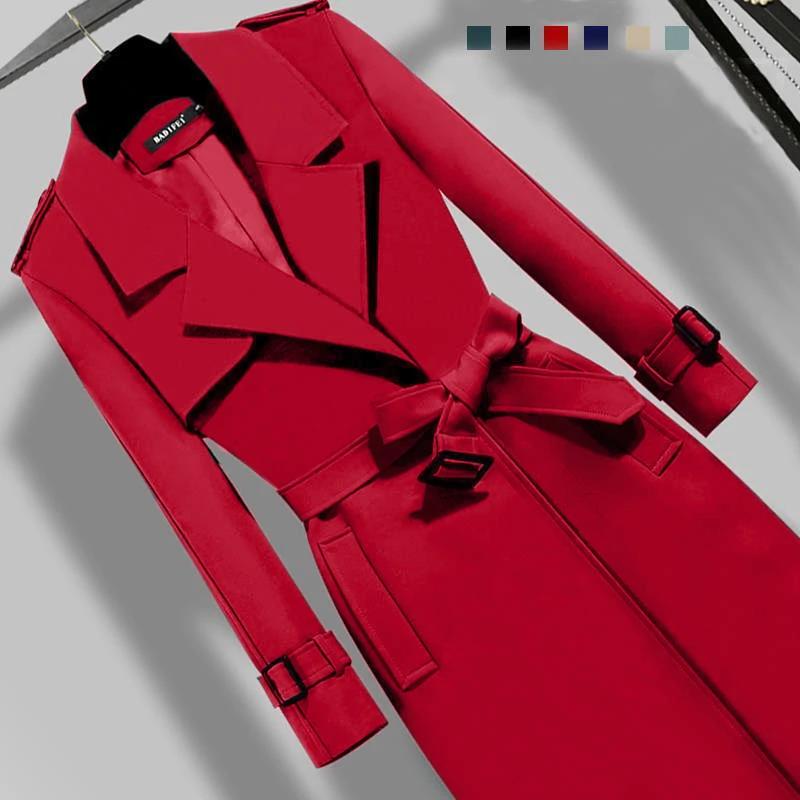 Elegant Slim-fit Slimming Waist Mid-length Trench Coat by GJG Denim