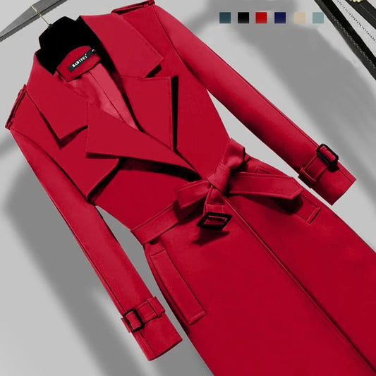 Elegant Slim-fit Slimming Waist Mid-length Trench Coat by GJG Denim