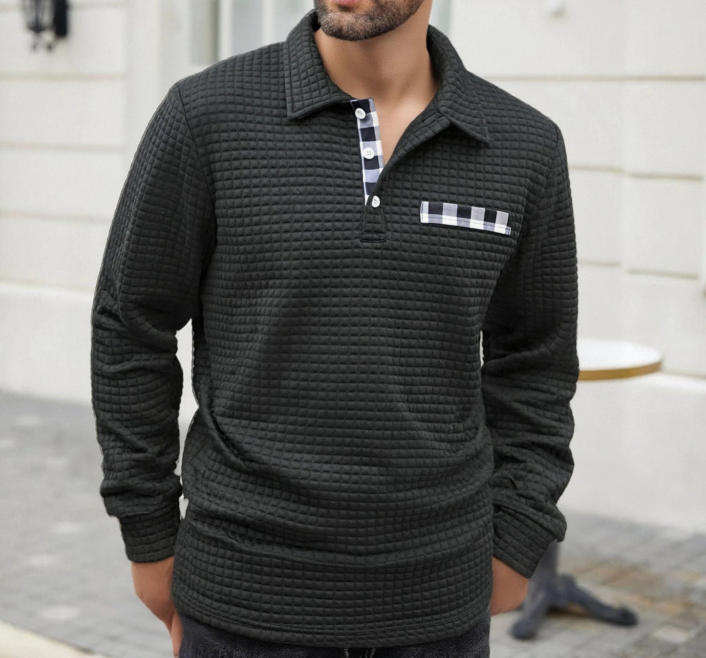 Men's Polo Long-sleeved Button-down T-shirt by GJG Denim