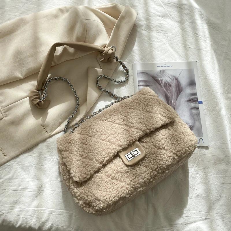 Large Capacity Lamb Hair Bag Women Messenger Bag by GJG Denim