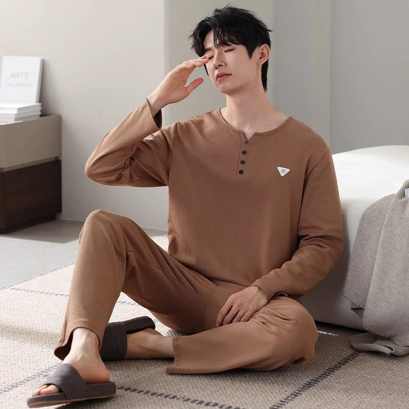 Men's Cotton Long Sleeve Casual Pajamas by GJG Denim