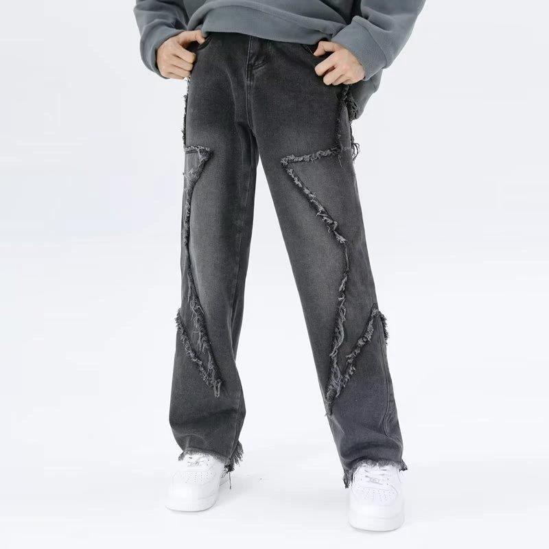 Raw Hem Jeans Men's American High Street Straight-leg Pants by GJG Denim