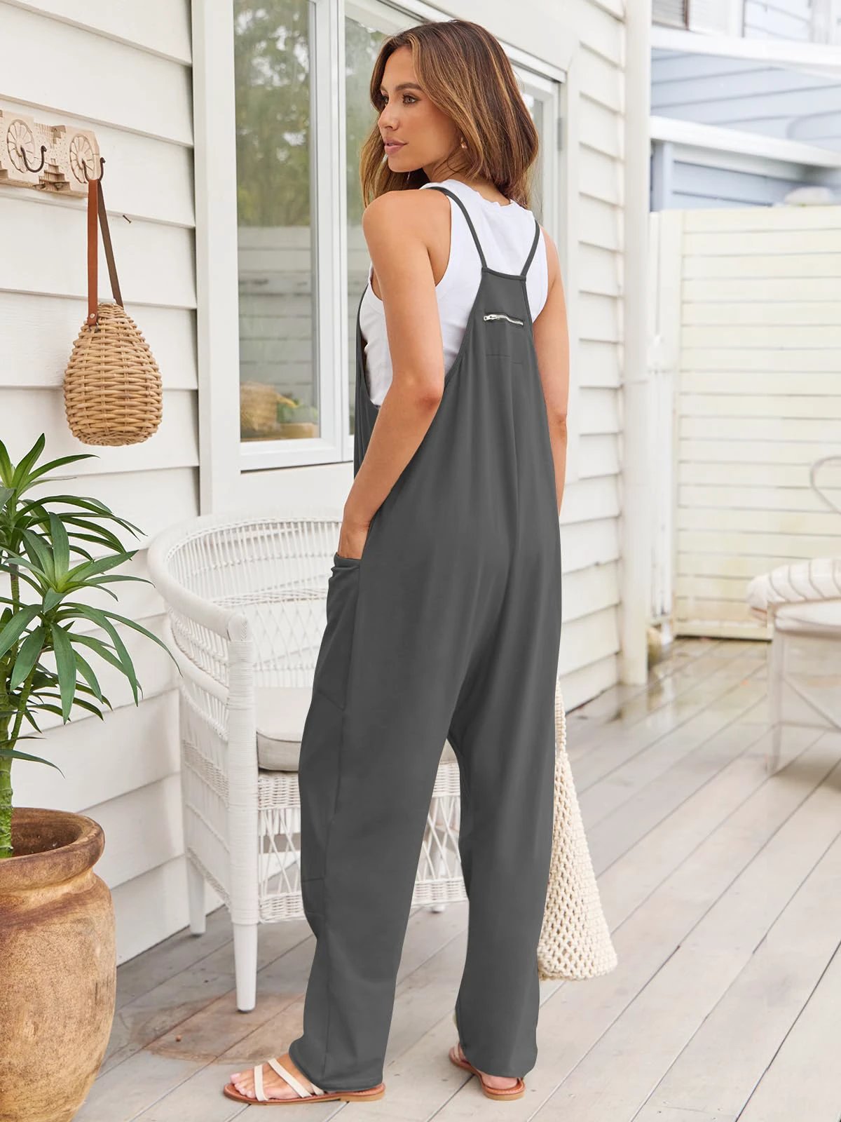 V-Neck Spaghetti Strap Jumpsuit by Lady Ros