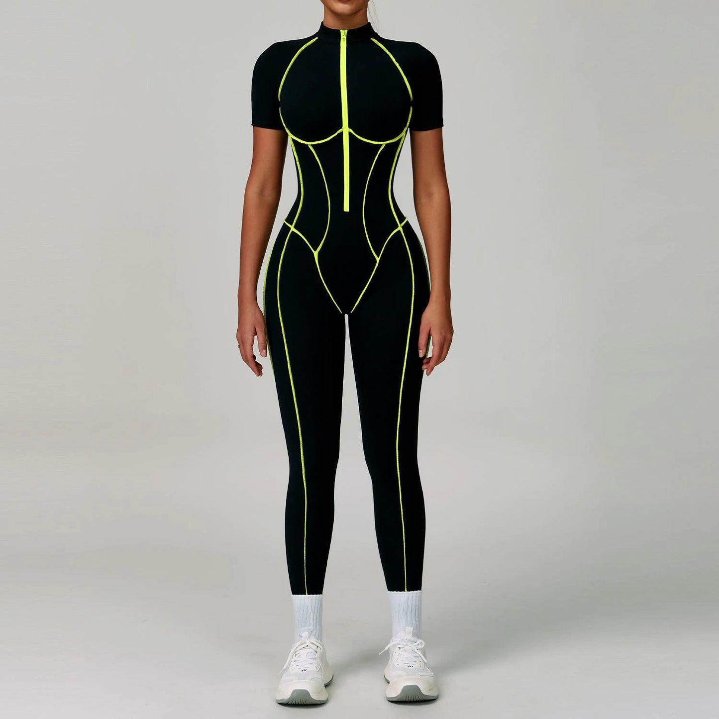 Contrast Color Yoga Workout Clothes Hollow-out Beauty Back Tight Jumpsuit by GJG Denim