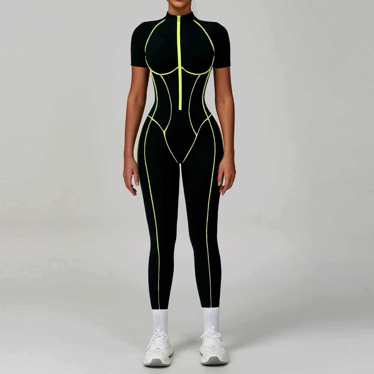 Contrast Color Yoga Workout Clothes Hollow-out Beauty Back Tight Jumpsuit by GJG Denim