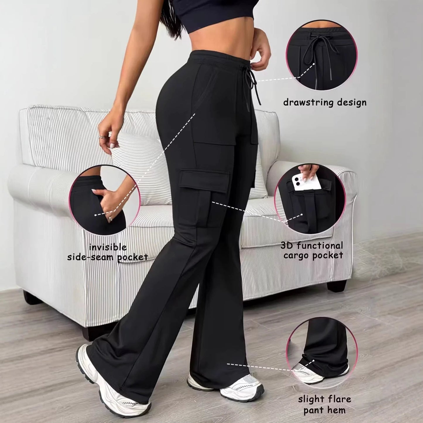 Women's High-waist Drawstring Work Pants by GJG Denim