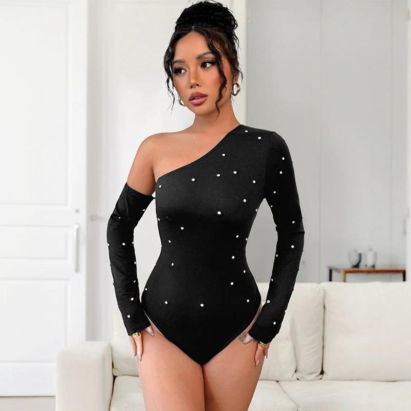 New Fashion Slim Hot Girl Diamond Off-shoulder Long Sleeve Jumpsuit by GJG Denim