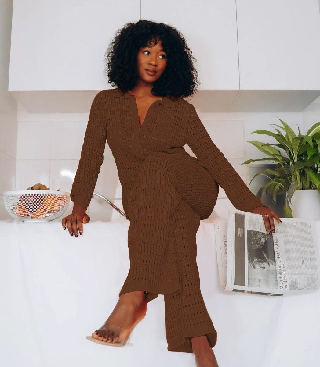 Knit Shirt Straight Leg Pants set by GJG Denim