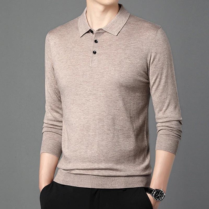 Men's Polo Knitted Long Sleeve Shirt by GJG Denim