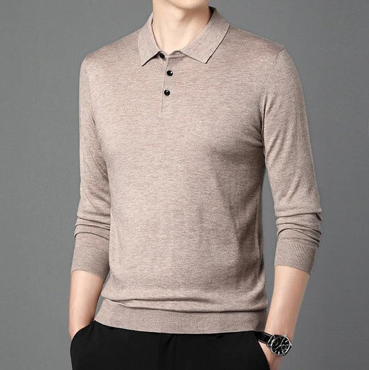 Men's Polo Knitted Long Sleeve Shirt by GJG Denim
