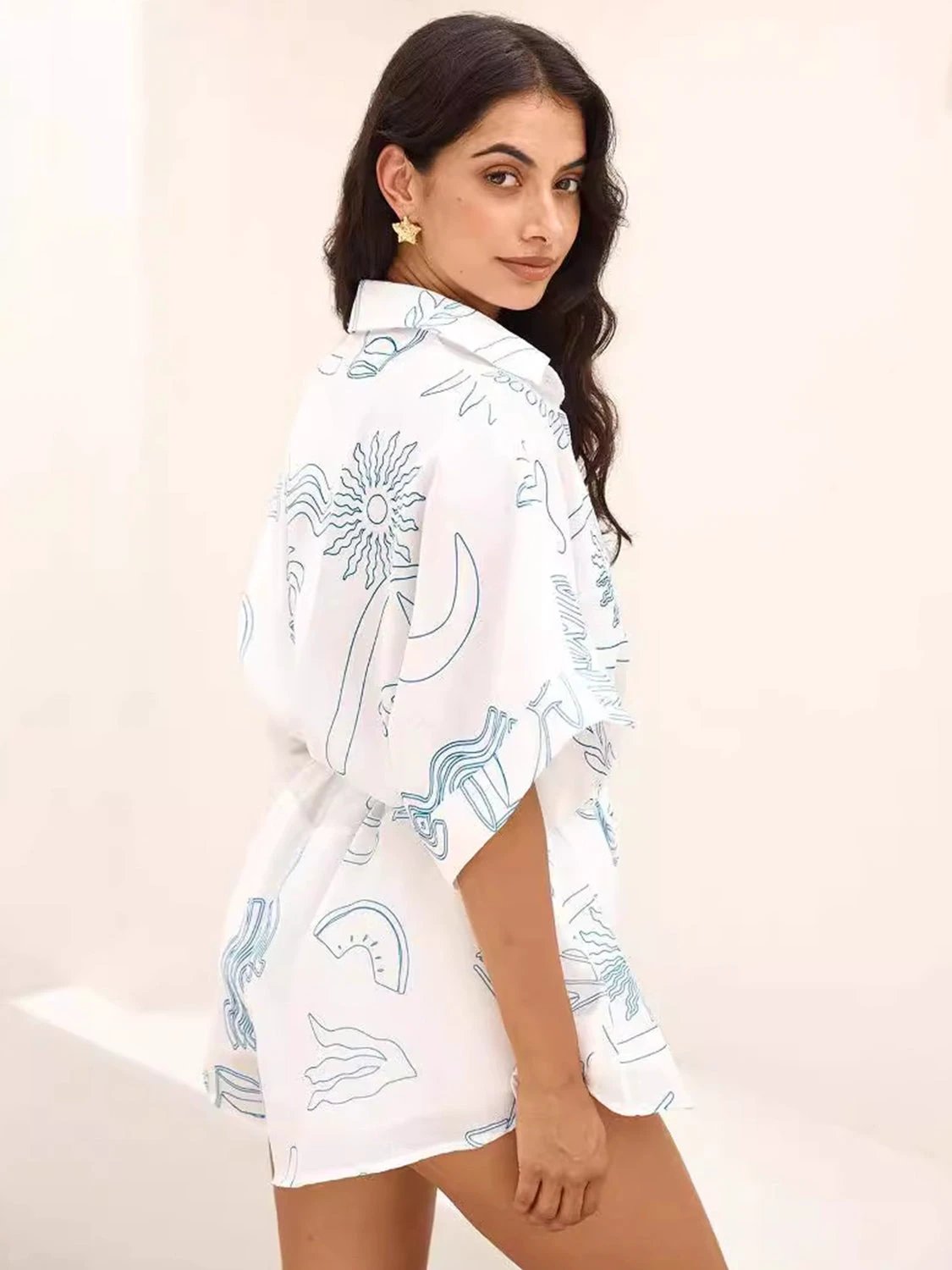 Printed Collared Romper by Lady Ros