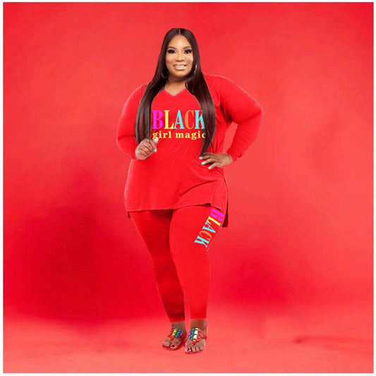 Women's Plus Size Sports And Leisure Printed Two-piece Suit by GJG Denim