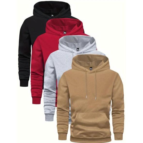 6-Piece Men's Long-sleeved Solid Color Hooded Sweatshirt by GJG Denim