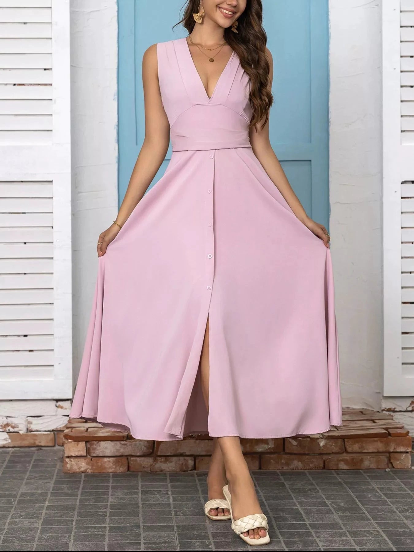 Full Size Slit V-Neck Sleeveless Dress Plus Size by Lady Ros