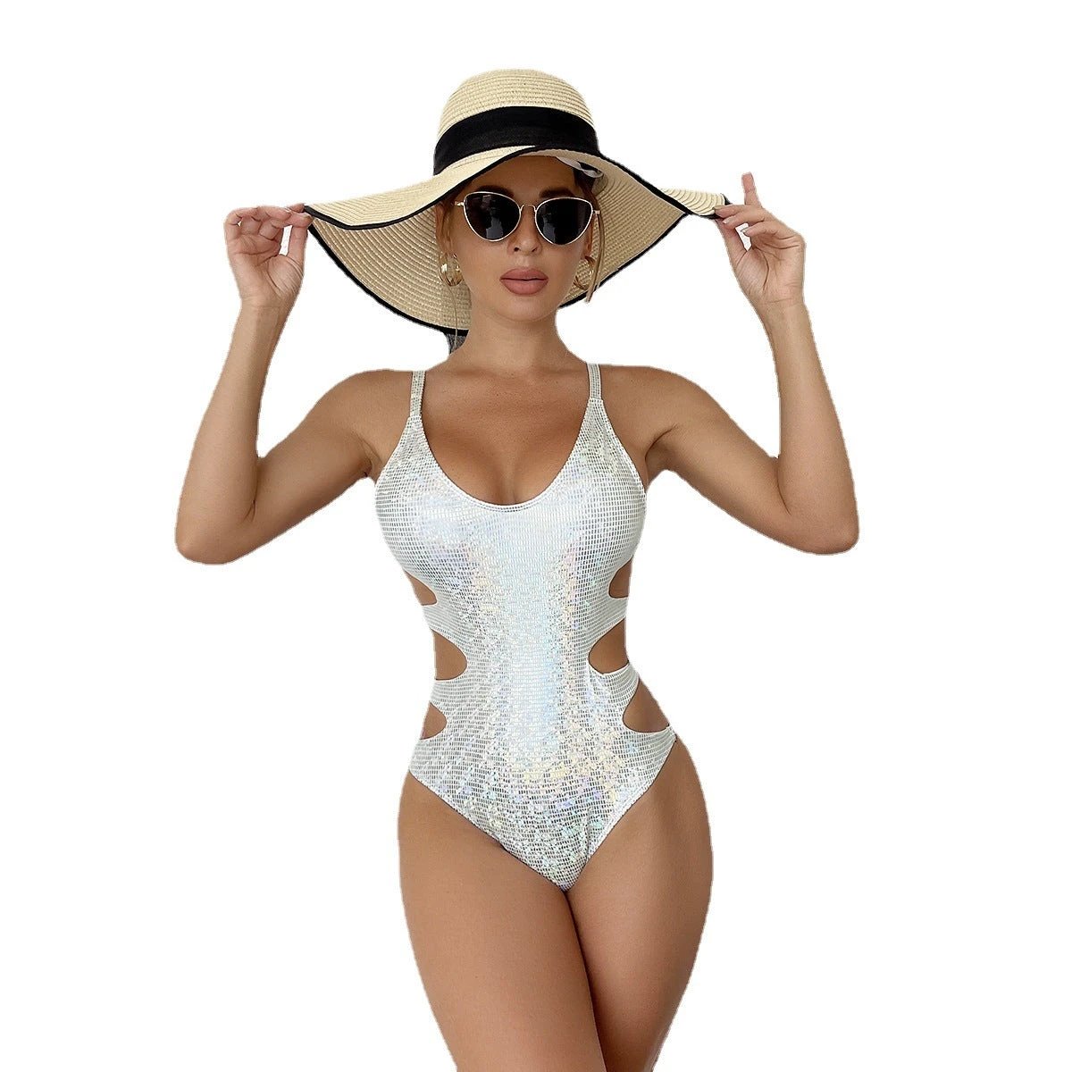 Sexy Swimsuit Women's Solid Color Backless Personality One Piece Swimsuit by GJG Denim