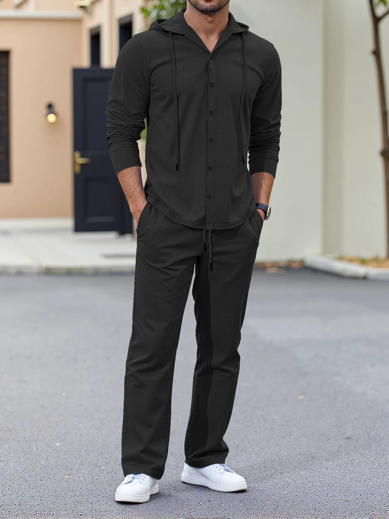 Men's Relaxed Fit Long Sleeve Suit With A Minimalist Design by GJG Denim