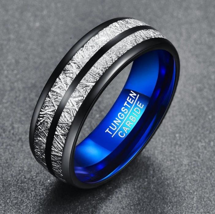 8mm Width Black Blue Tungsten Carbide Ring by GJG Denim