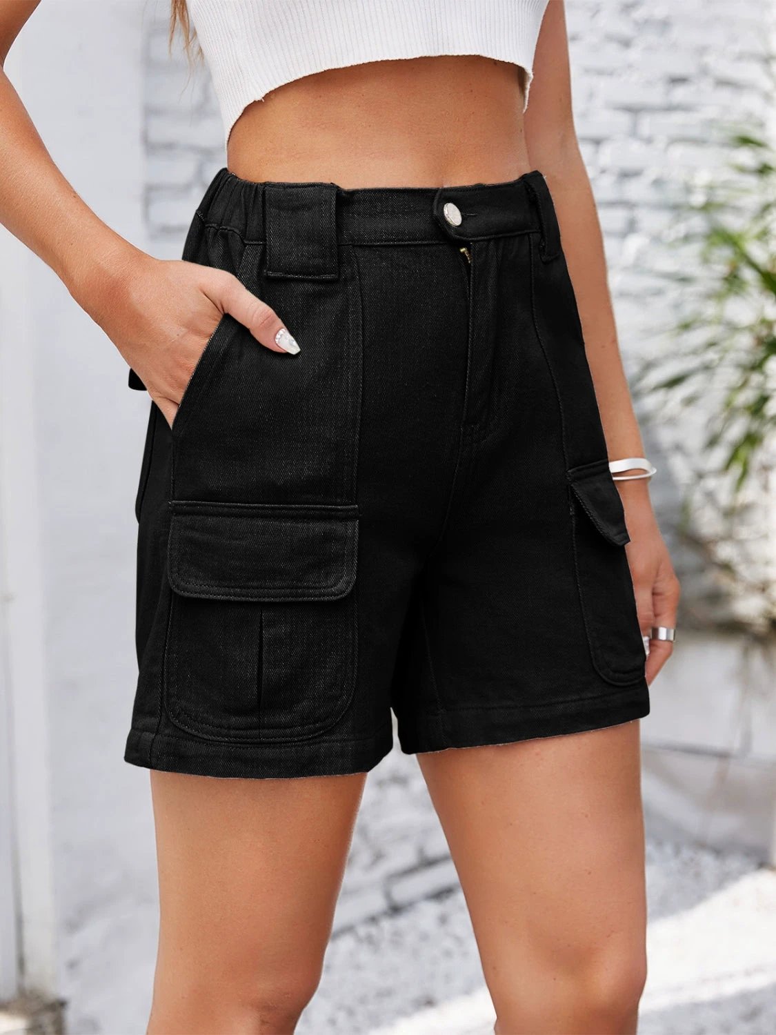 High Waist Washed Denim Shorts by Lady Ros