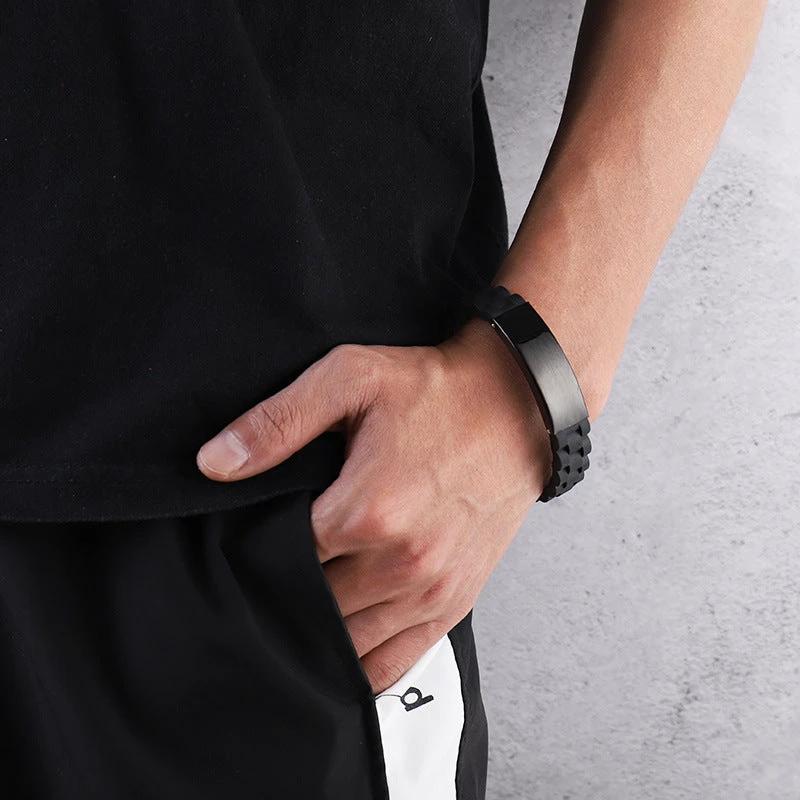 Men's Silicone Simple Laser Sculpture Stainless Steel Bracelet by GJG Denim