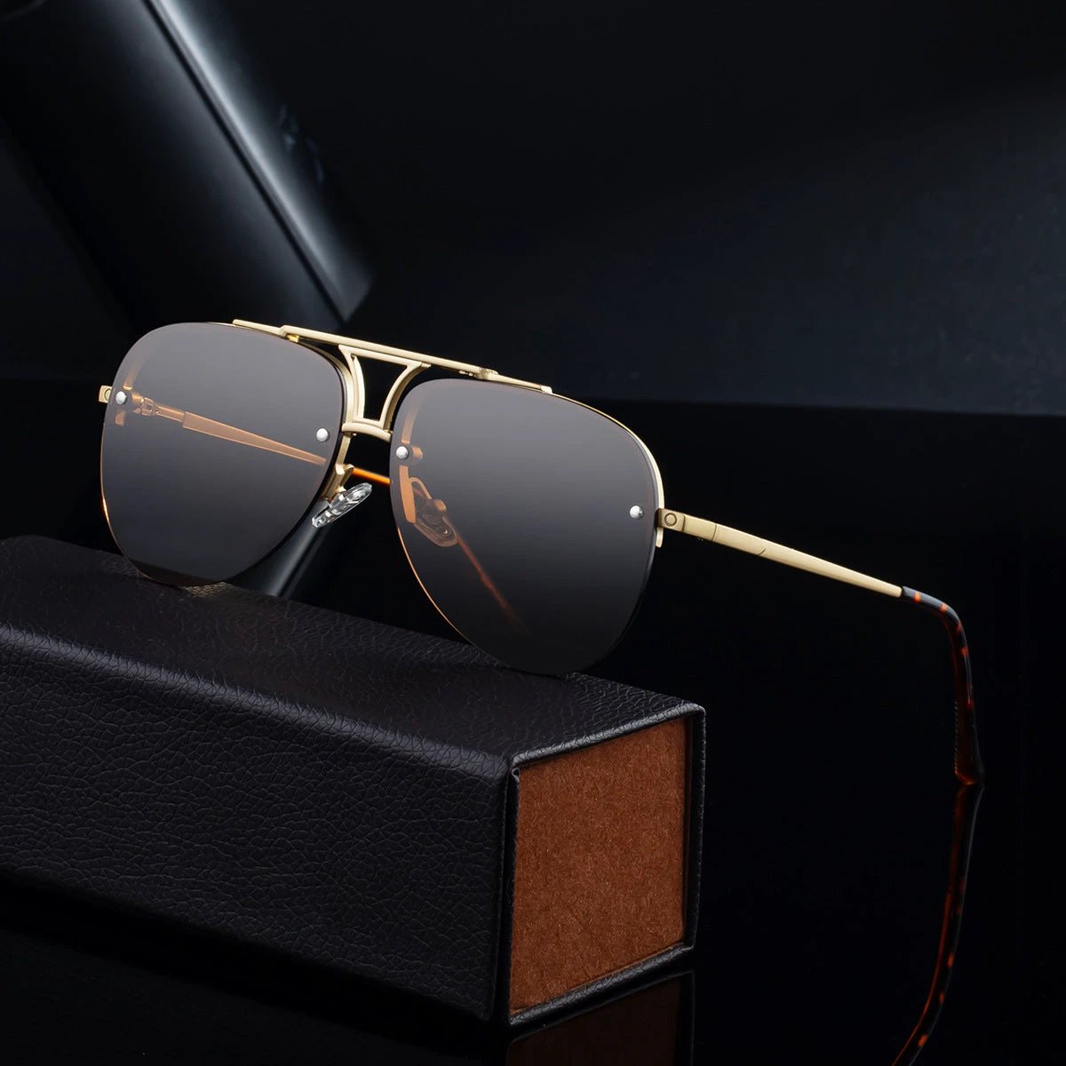 Men's Fashion Metal Half-Frame Sunglasses by GJG Denim