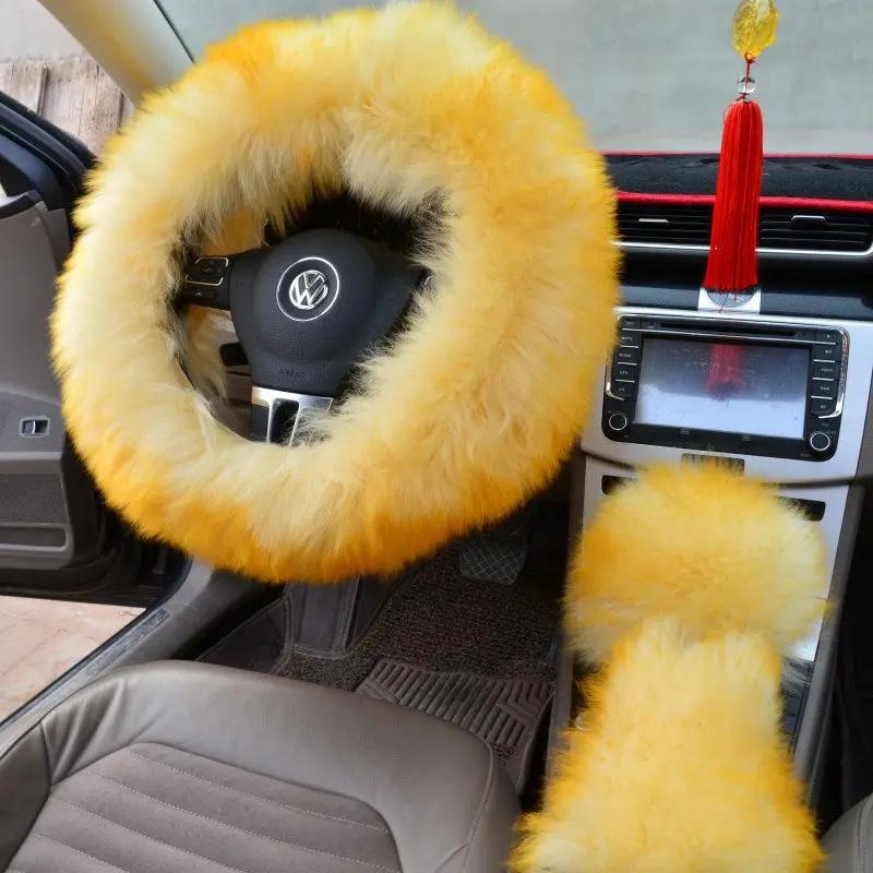 Three-piece wool steering wheel cover by GJG Denim