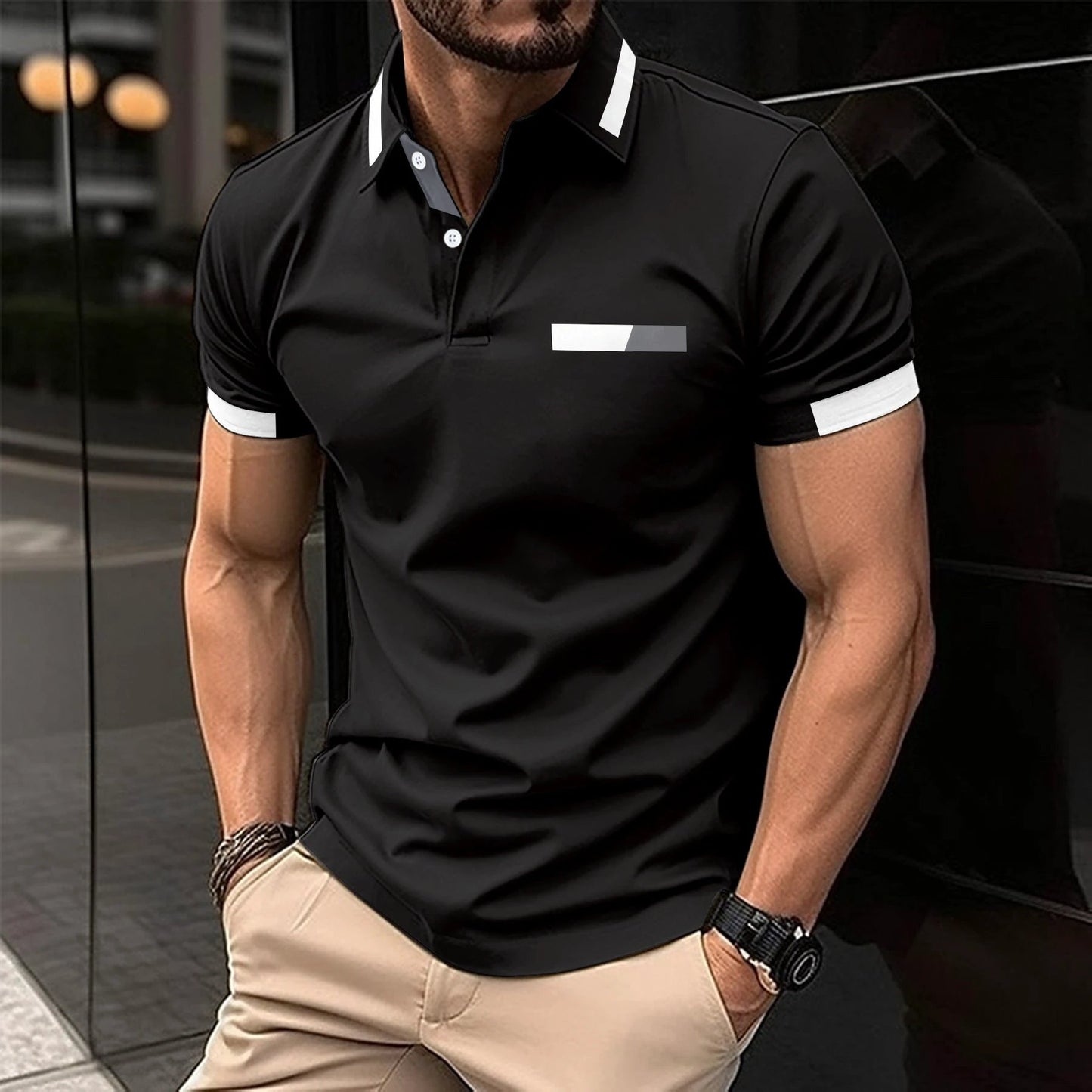 Men's Casual Polo Shirt Faux Pocket by GJG Denim