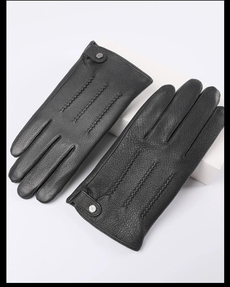 Fleece-lined Thickened Leather Gloves For Men by GJG Denim