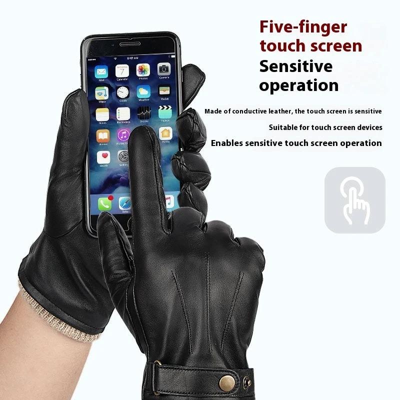 Men's Fleece-lined Windproof Sheepskin Warm Gloves by GJG Denim