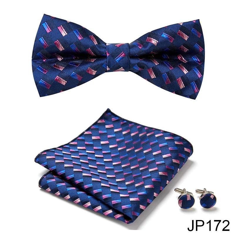 Men's Formal Bow Tie Handkerchief and Cuff links Set by GJG Denim
