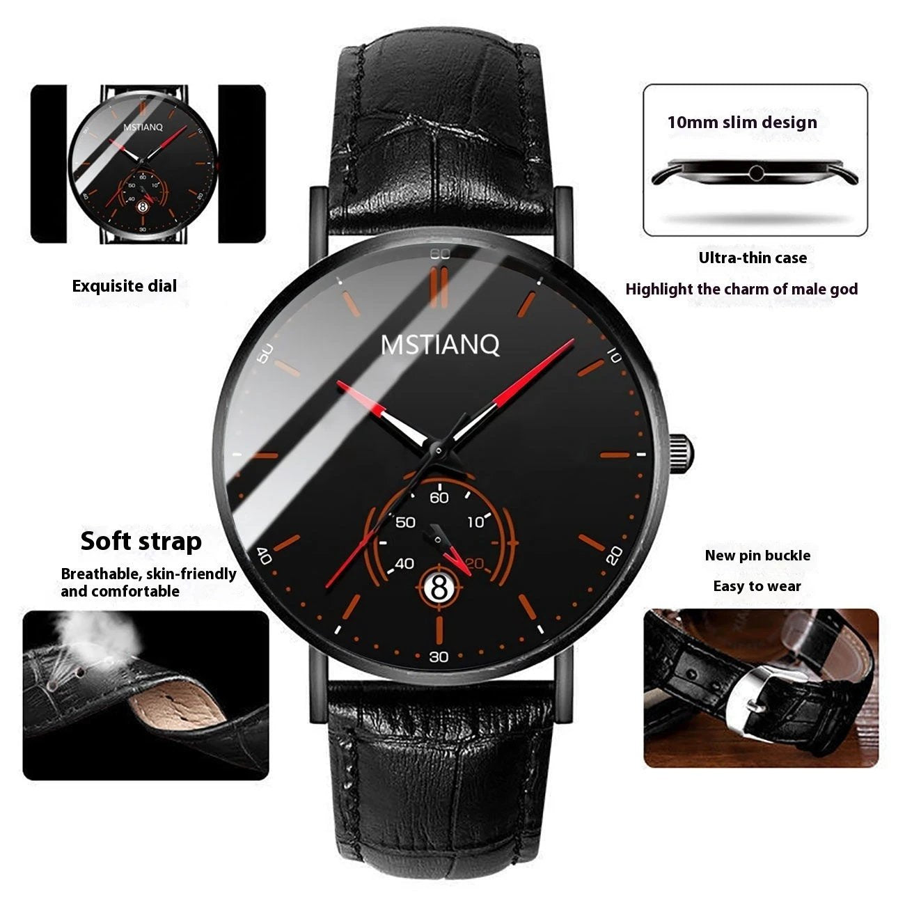 Stylish Black Technology Belt Refined Steel Casual Calendar Watch by GJG Denim