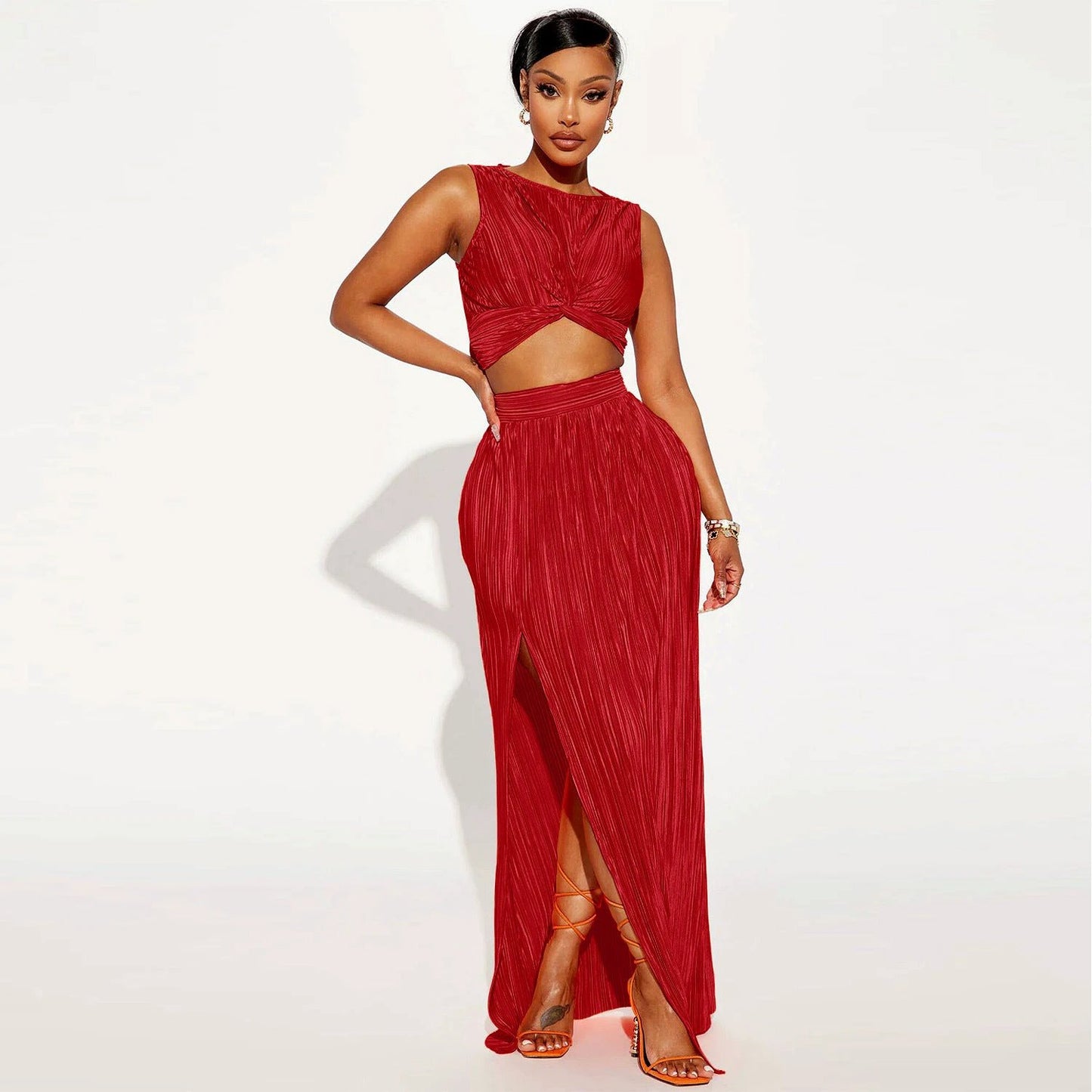 European And American Women's Clothing Slit Dress Two-piece Set by GJG Denim